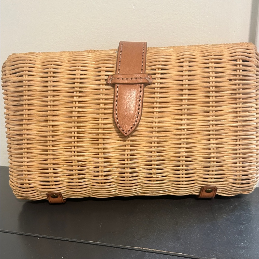 J.Crew Woven Straw Clutch with Leather Trim - Natural